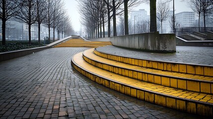 Poster - Urban Pathway Curved Steps Gray Day