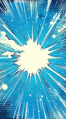 Poster - bright explosion graphic with dynamic lines and dots in blue background showcasing energy and moveme