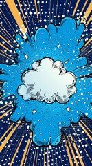 Poster - bright blue explosion with comic-style clouds and dynamic rays creating an energetic atmosphere