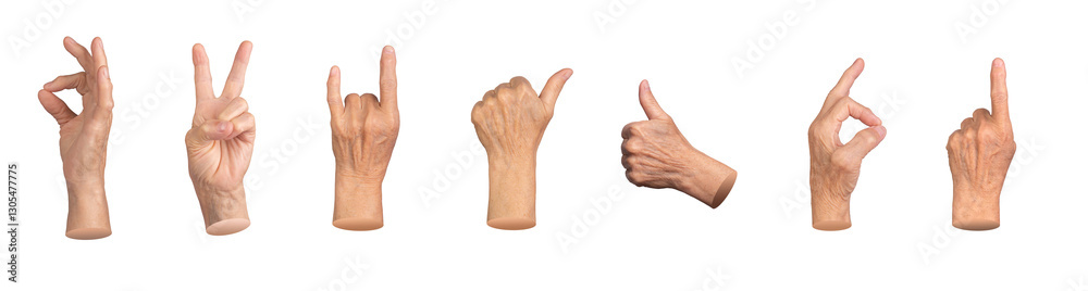Signaling Poses Fotografie An elderly woman making various hand gestures, including OK ...