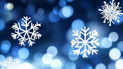 Poster - Snowflakes gently falling against a blurred blue background, creating a serene winter atmosphere