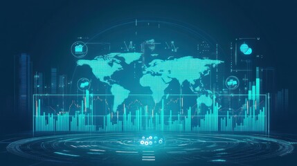 Poster - Global data visualization, abstract digital world, showing metrics.  Stock photo