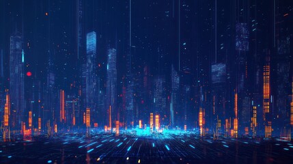 Poster - Futuristic city digital network background
