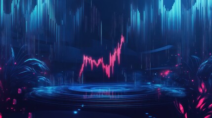 Poster - Futuristic digital chart with glowing plants in a dark environment; suitable for a stock photo on technology, growth, or abstract concepts