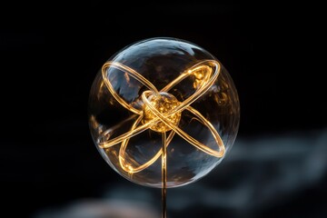 Poster - The concept of quantum computer technology is represented by a science-themed image featuring a yellow shining cosmic atom and nuclear elements on a black background