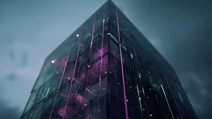 Poster - The scene is set in a futuristic urban tunnel with an abstract 3D render, ultraviolet lighting, and geometric structures, representing concepts of big data storage, quantum computers, cyber safety,