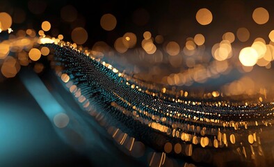 Poster - Quantum computer architecture is depicted in a futuristic 3D illustration of abstract tech background, highlighting its role in global communication networks