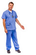 © Eric Hood - Male doctor physician nurse in surgical scrubs gesturing isolated on white background