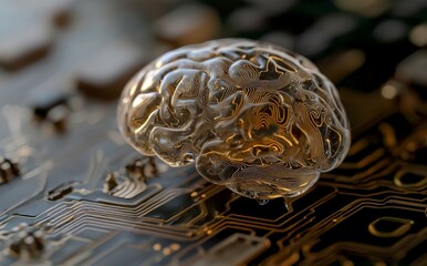 Poster - The theme of Stock is illustrated through a 3D-rendered graphic of a human brain-shaped electronic chip positioned at the center of a circuit board, immersed in digital cyberspace