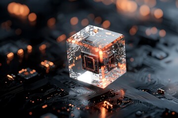 Poster - The abstract quantum computing circuit features a futuristic design, made possible by generative AI technology and Photoshop