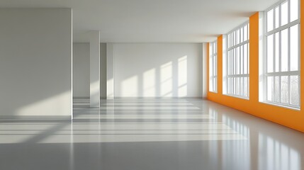  Empty Modern Room with Orange Wall and Sunlight