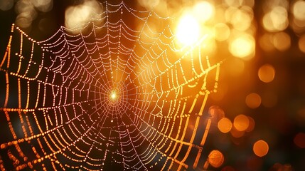 A spider web with water droplets on it