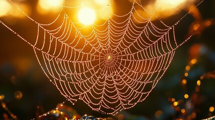 A spider web with water droplets on it