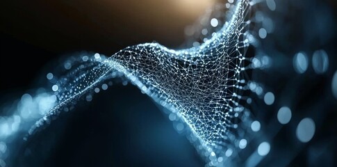 Poster - A background featuring abstract blue technology with digital waves, a dynamic network system, artificial neural connections, cyber quantum computing, and electronic global intelligence