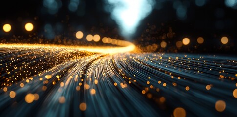 Poster - The abstract tech background features high speed optic fiber data transfer, ultra fast broadband, and digital network connections characterized by electronic motion and a cyber twist