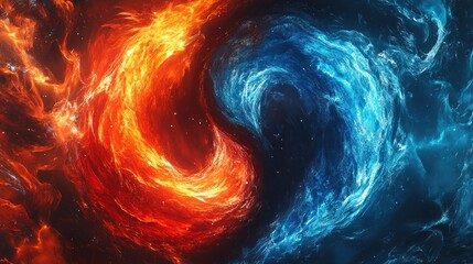 Poster - A vibrant contrast between fiery and icy celestial formations exhibits balance