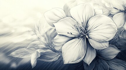 Poster - A beautiful pencil drawing of several blooming flowers appearing peaceful