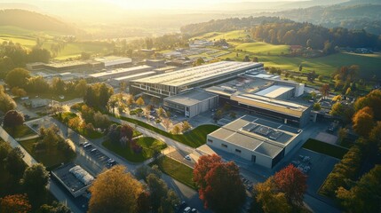 Poster - Aerial View of Modern Industrial Park in Green Landscape