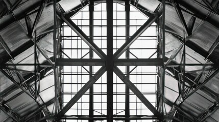 Poster - The complex architecture of an industrial building structure is shown