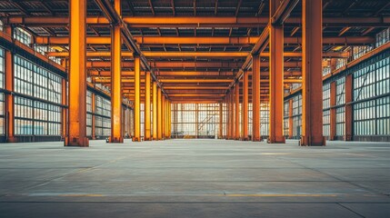 Poster - An Empty Industrial Building Interior Featuring Metal Beams and Windows