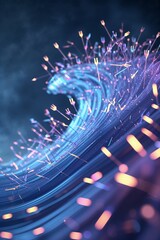 Poster - Dynamic wave of luminous particles creates a stunning visual display in an abstract ocean setting