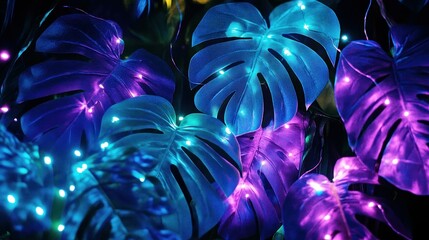 Poster - Colored Leaves Lit By Tiny Lights Make An Artistic Image