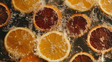 Poster - Sliced Oranges and Blood Oranges Floating in Clear Water