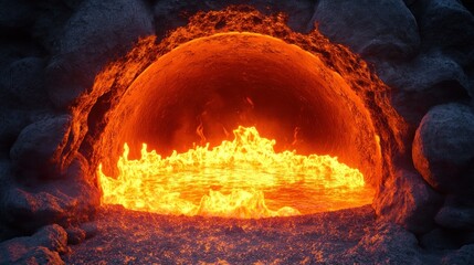 Poster - The glowing hot furnace interior with burning lava and intense flames