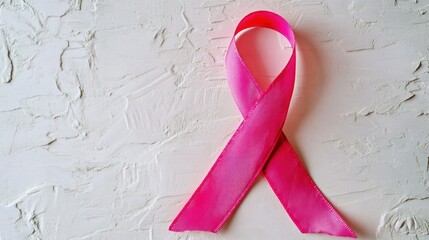 Poster - A Pink Ribbon Lies Against A Textured White Background