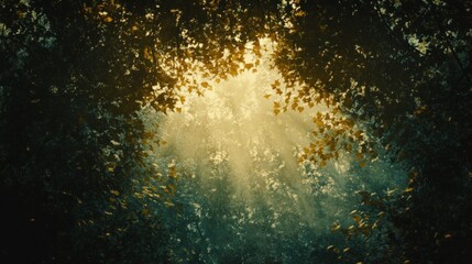 Poster - Sunlight shines through the leaves in a forests canopy