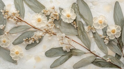 Poster - The delicate floral arrangement shows white flowers and green leaves