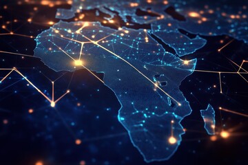 Poster - Africa network map with connected server nodes on a dark theme background