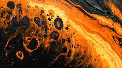 Poster - A Fluid Abstract Painting with Orange and Black Colors