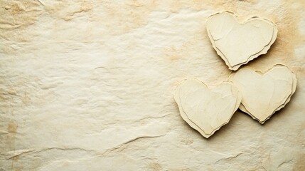 Poster - Three handmade paper hearts against a light textured background