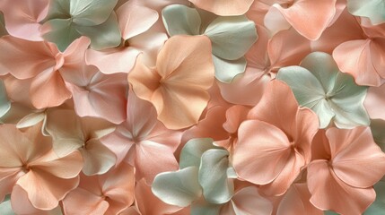 Poster - Soft Pastel Hydrangea Petals Displayed Overlapping In Natural Arrangement