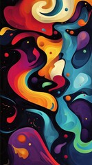 Poster - An abstract composition depicting flowing colorful shapes on a black backdrop