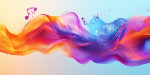 Poster - Abstract multicolored flowing art with music note elements present