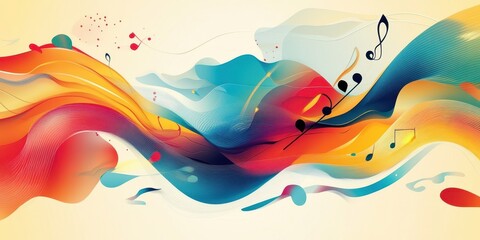 Poster - Colorful abstract artwork featuring musical notes and flowing lines