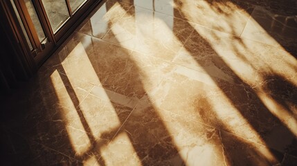 Poster - Light shines across the tiled floor with sunlit and shadow details