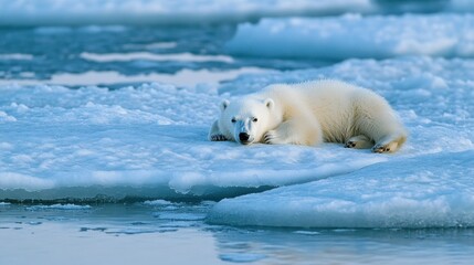 Poster - Polar Bear Resting Peacefully On Chunks Of Floating Ice