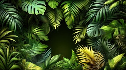 Poster - Lush Green Tropical Foliage Leaves Create Botanical Nature Background