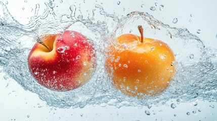 Poster - Red and Orange Apples Are Splashing In Water
