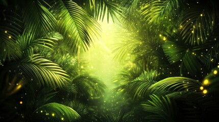 Poster - Beautiful Lush Tropical Forest Scene With Sunlight and Palm Leaves