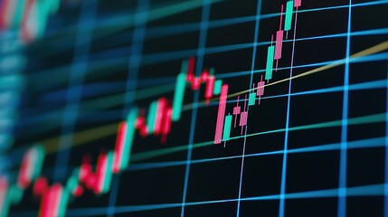 Poster - Blue Candlestick Chart Representing Stock Market Trends and Financial Activity