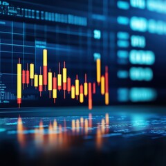 Poster - Blue Candlestick Chart Representing Stock Market Movements and Financial Trends Analysis