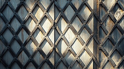 Poster - A Close Up View of a Metal Grid Patterned Door