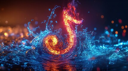 Aufkleber - A fiery musical note emerges from a vibrant water splash