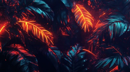 Aufkleber - Glowing Leaves in the Jungle Forest Showing Neon Effects
