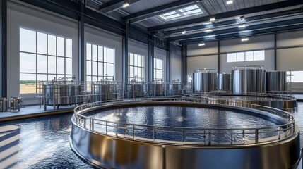 Aufkleber - Several stainless steel tanks are inside a modern industrial building