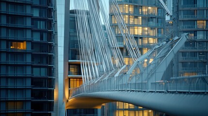 Poster - Modern bridge architecture and buildings near the city skyline